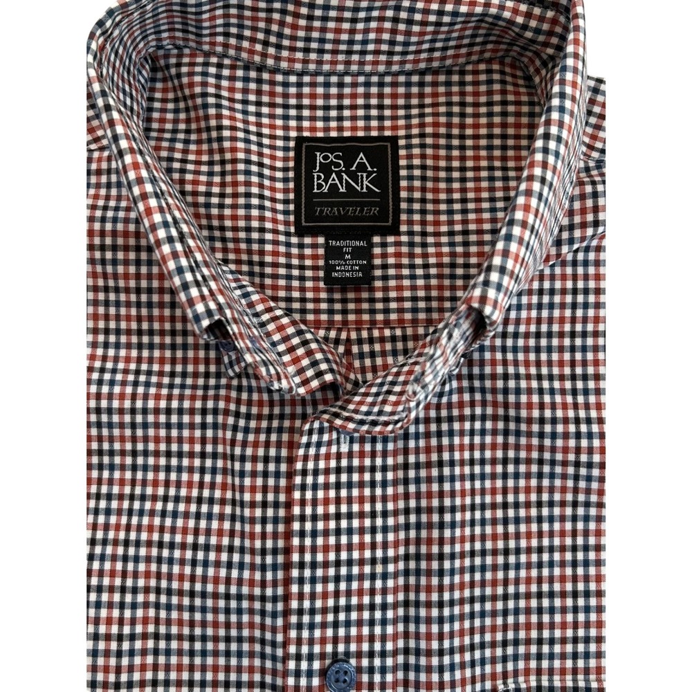 Jos A Bank Traveler Medium Mens Gingham Check Button Down Shirt Traditional Fit
